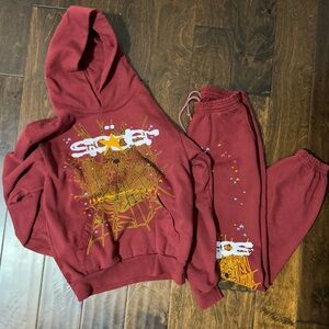 Sp5der Maroon hoodie&pants